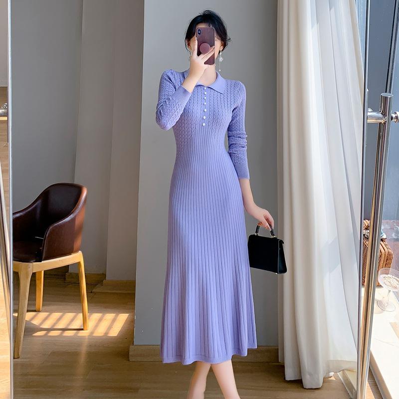 

Женское трикотажное платье-свитер с французской талией, стройнящее фигуру, с пальто для осени и зимы Large фиолетовый