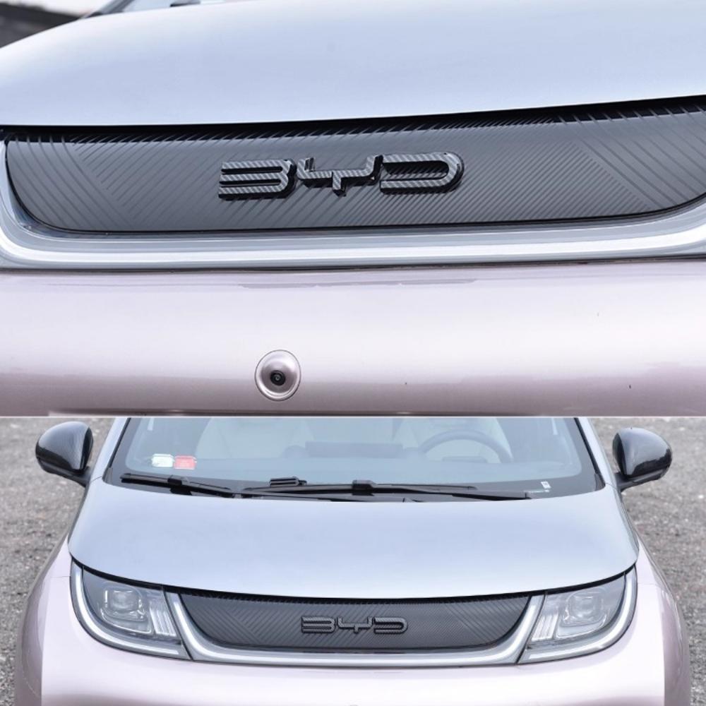 For BYD Dolphin Front Car Emblem Black Badge Blackout Modification Carbon Fiber Pattern Car Badge