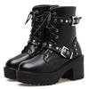 Sexy Rivet Autumn Boots Women Platform Boots Black Leather Gothic Punk Style Combat Boots Mid Heels