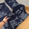 JYL Unisex Straight Jeans Denim Blue Letter Print American Vintage Loose Casual Denim