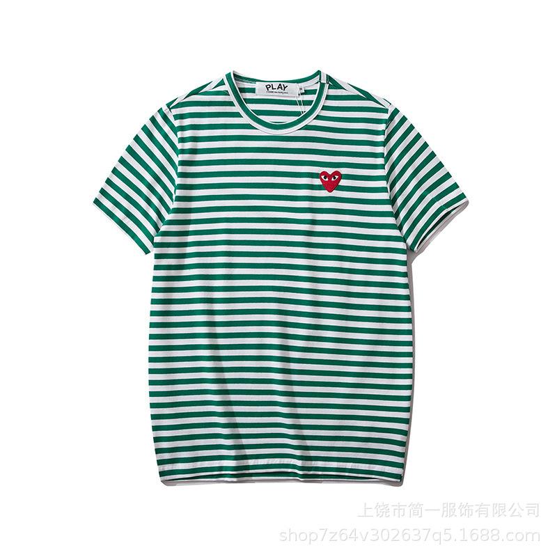 Spring and summer men's and women's same fashion trend striped Rei Kawakubo love printed crew neck T-shirt versatile