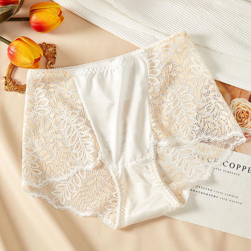 Plus Size High Waist Sexy Lace Seamless Ice Silk Women's Briefs (90-300 Jin)
