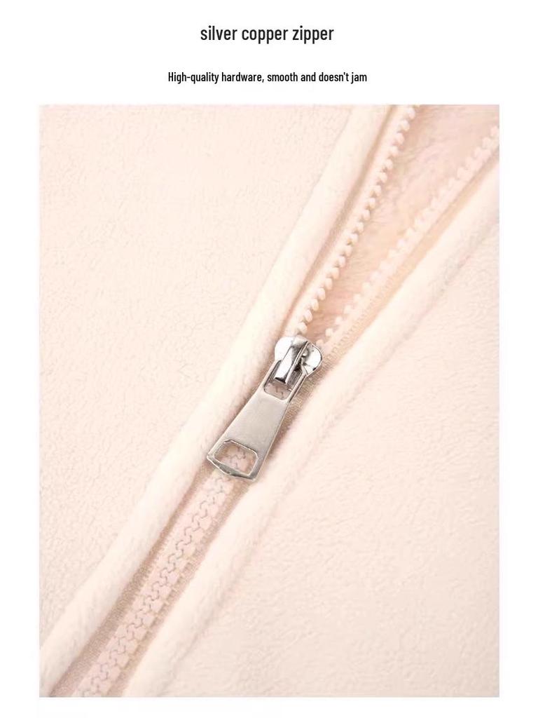 Women's Fleece Jacket with Lamb Wool Lining - Warm Zip Cardigan for Autumn/Winter