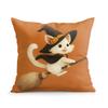 Witch Dog Cat Riding Broom Pillowcase Printed Polyester 45X45Cm Throw Pillowcover Decorative Sofa Cushion Pillowslip Home Decor