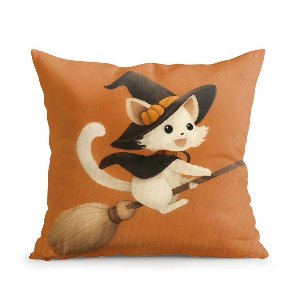 Witch Dog Cat Riding Broom Pillowcase Printed Polyester 45X45Cm Throw Pillowcover Decorative Sofa Cushion Pillowslip Home Decor