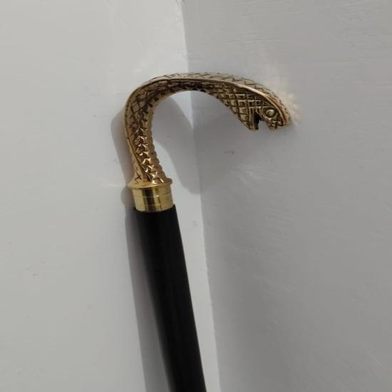 Walking Style Cane Vintage Gold Tone Textured Snake Handle Gold Black Stick Decorative Gentleman
