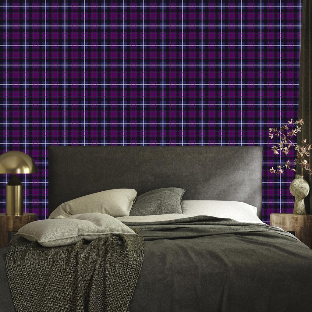 Purple Plum and Indigo Check Wallpaper for Living Room and Bedroom 50x1000