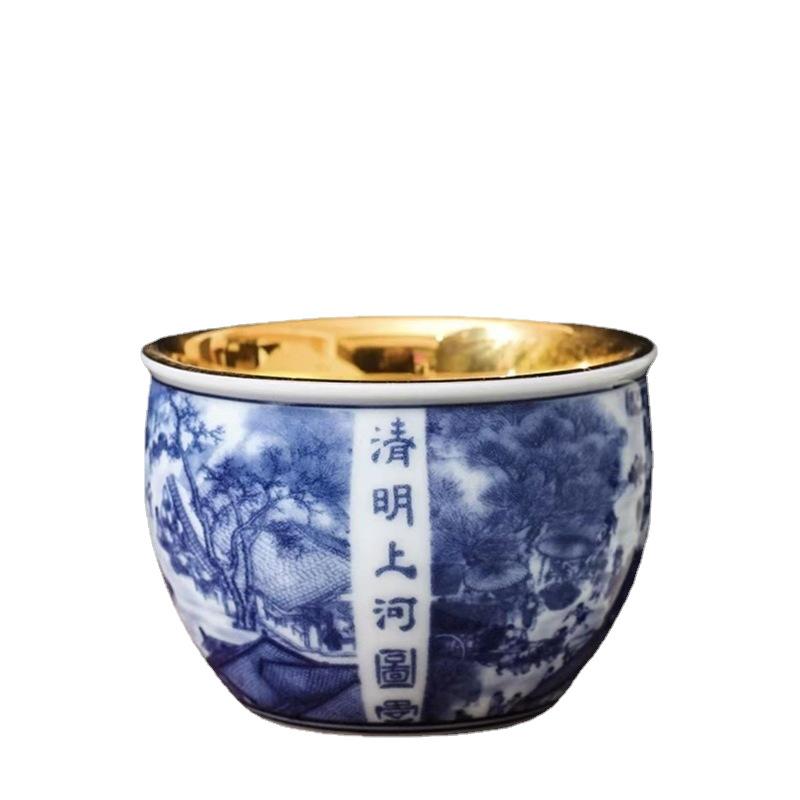 Gilded Cup Enamel Blue and White Tea Cup Personal Cup Master Cup Purple Clay Jian Zhan Master Liu Guolan