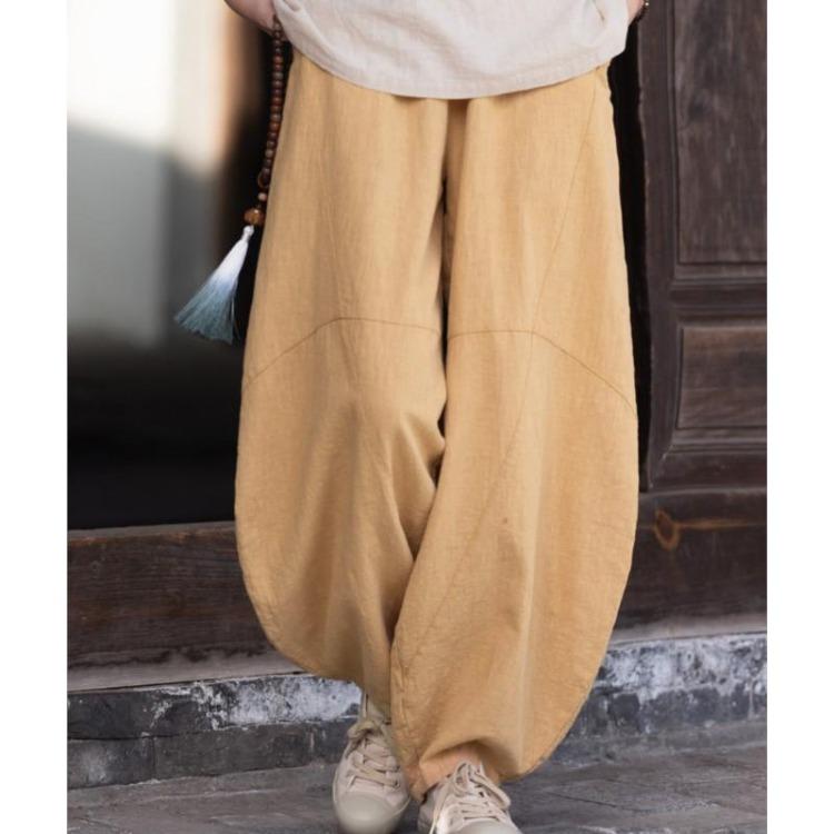 

Vintage Bloomers Pants for Women Solid Color Patchwork Elastic Waist High Quality Loose Spring Trousers L світло-жовтого кольору