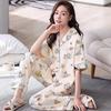 Summer Pajamas Female Cute Cartoon Short-Sleeved Trousers Casual Comfortable Cardigan Loungewear Suit Can Be Worn Outside