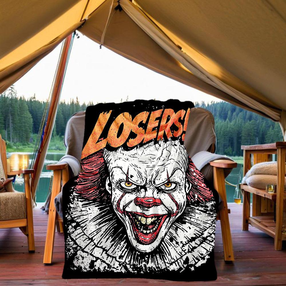 

1PC Clown Horror Outdoor Flannel Throw Blanket HD Printed Lightweight Soft Warm All Season Blanket for Sofa, Bed, Travel 80x120cm