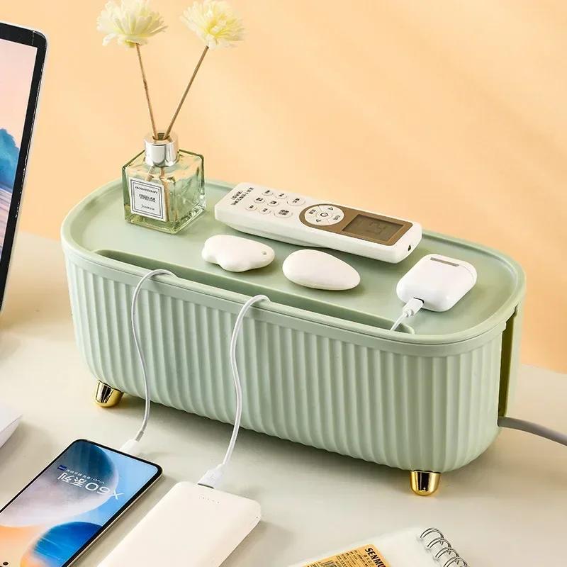 Streifen Draht Kabel Aufbewahrungskoffer Organizer Box Steckdosenstecker Aufbewahrungsbox Router Board Halterung für Haushalt Schlafzimmer Organizer Rattan
