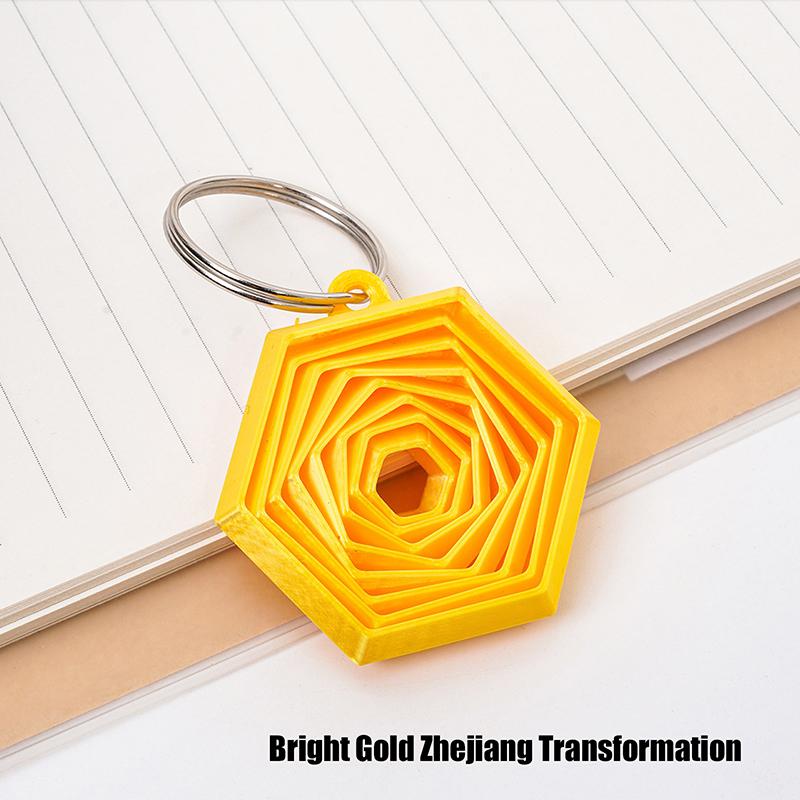 1 Piece Couple Key Hook Gift For Friends Creative 3D Printed Hexagon Keychain Can Push-Pull-Rotate Fidget Stress Relief Toy