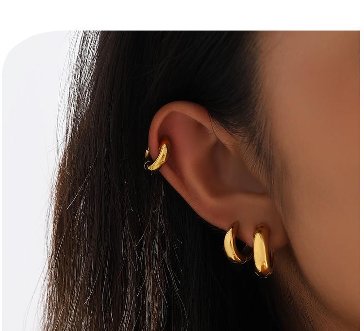 Minimalist Geometric Circle 18K Gold Plated Stainless Steel Hoop Earrings - Women's Light Luxury, Cold Style Jewelry