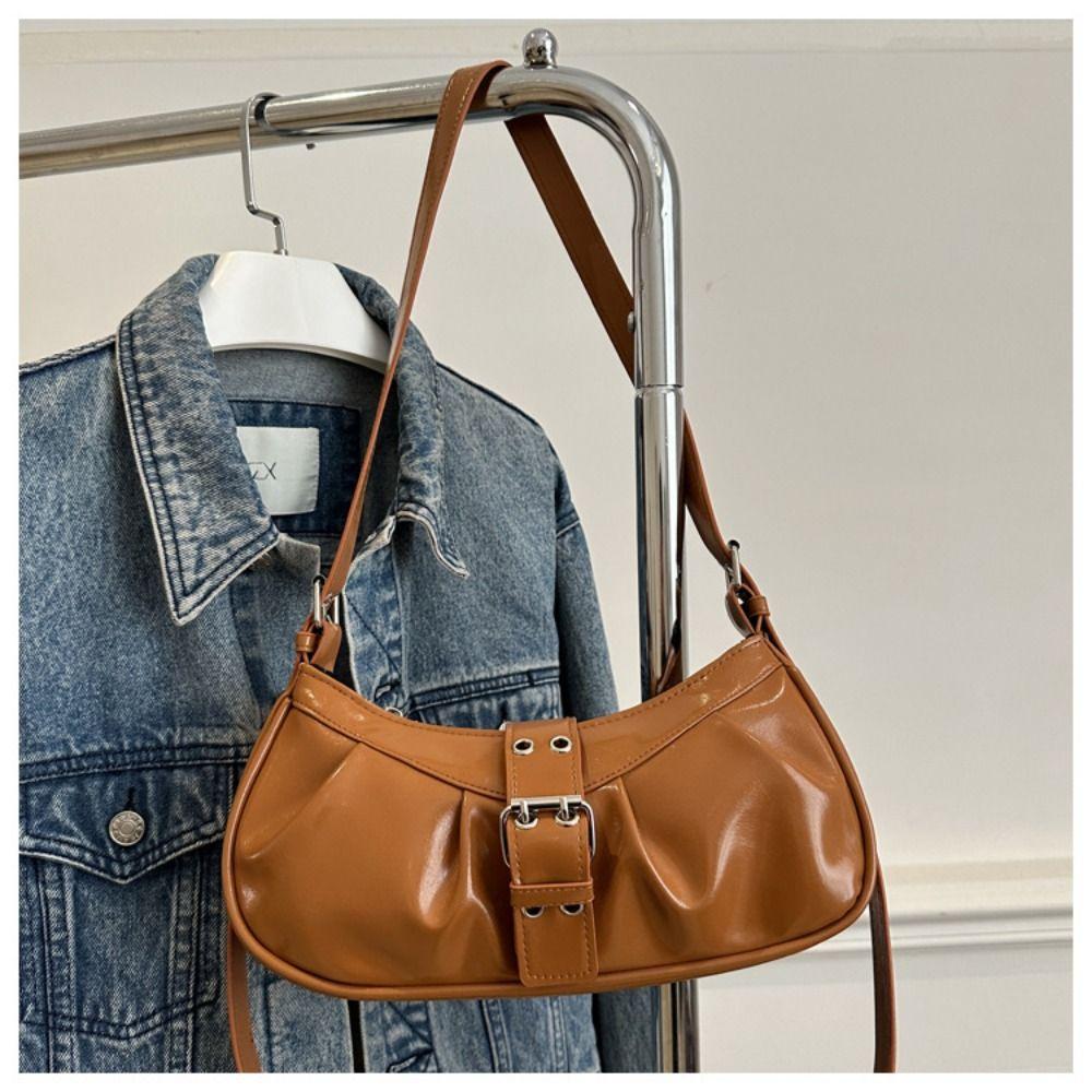 Vintage Y2k Shoulder Bag Pu Leather Spicy Girl Handbag New Buckle Armpit Bag  Women