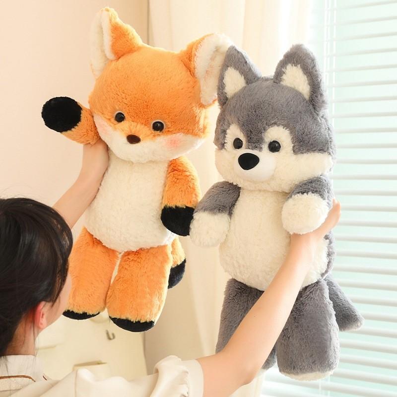 Adorable Fox And Wolf Plush Toys Soft And Cuddly Cartoon Animal Pillows For Kids