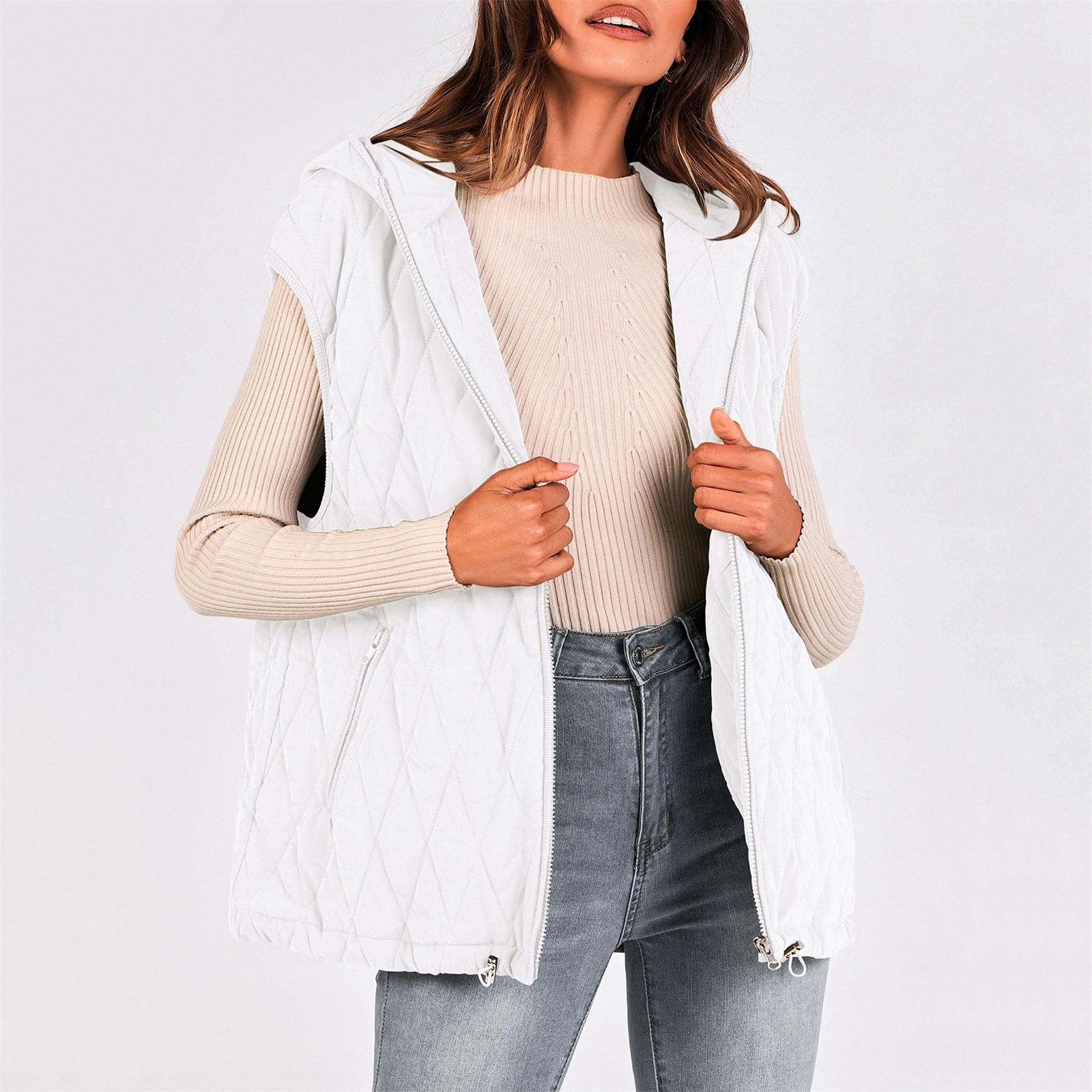 

Женская зимняя майка без рукавов, легкая, с воротником-стойкой, на молнии, однотонная стеганая жилетка XL белый