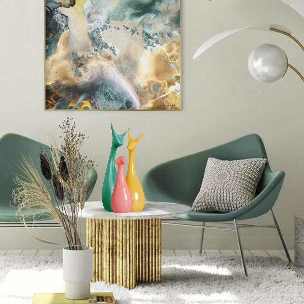 Beautiful Home Decor Lucky Deer Statue Family Ceramic Statues - (Set of 3, Multicolor)