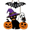 Creative Party Supplies Halloween Wooden Welcome Door Sign, Pumpkin Ghost Bat Hanging Decor Front Hanger for Yard, Home Entrance Rustic Wood