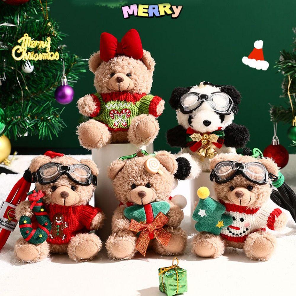 Cute Christmas Plush Bear Pendant Snowman Panda Stuffed Toys Bag Pendant Sweater Creative Car Key Ring Gifts