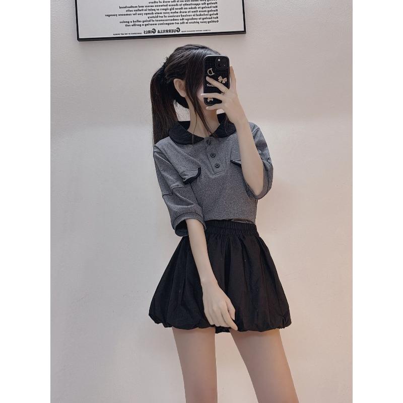 Fashionable Summer POLO Collar Street Playful Casual Sports Short-sleeved T-shirt Two-piece Suit for Women