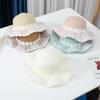 Wide Brim Straw Bag Cap Set Lace Sun Hat Sweet Fisherman Hat  for 2-8 Years Kids