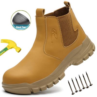 Chaussures de Travail de Sécurité Imperméables Pour Hommes Bottes en Cuir à Embout Acier Chaussures pour Hommes Indestructibles Chaussures de Travail de Construction Basket Marron