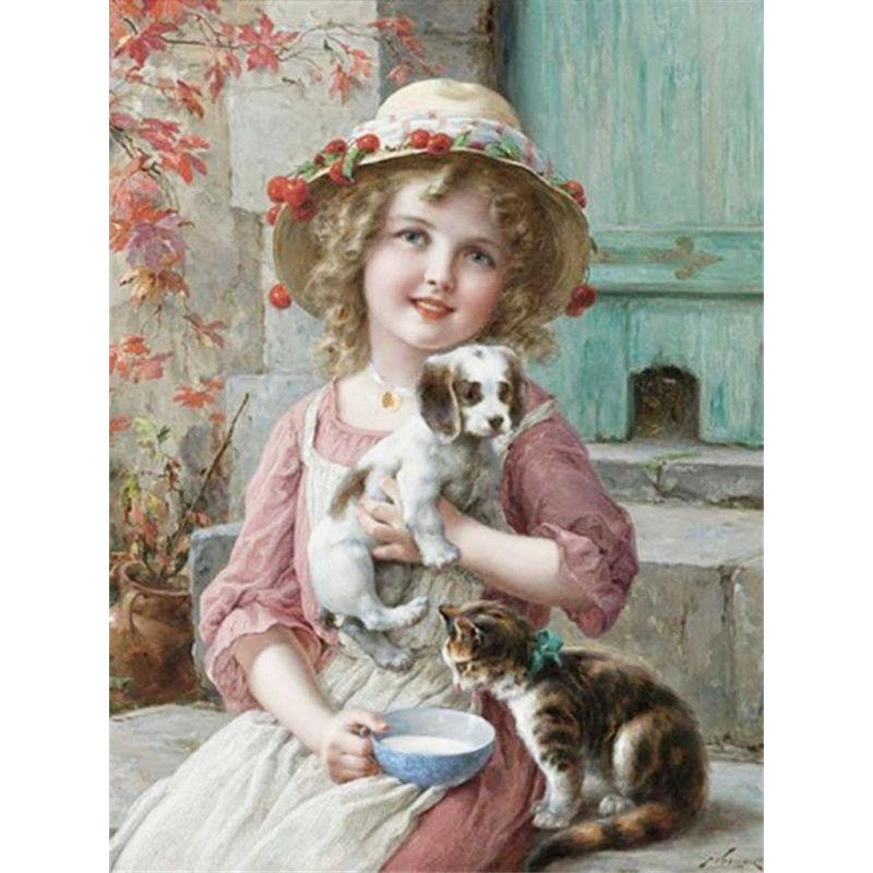 5d Diy Diamond Painting Child Dog Farm Home Decor Diamond Embroidery Girl Boy Animal Mosaic Crystal Hobby