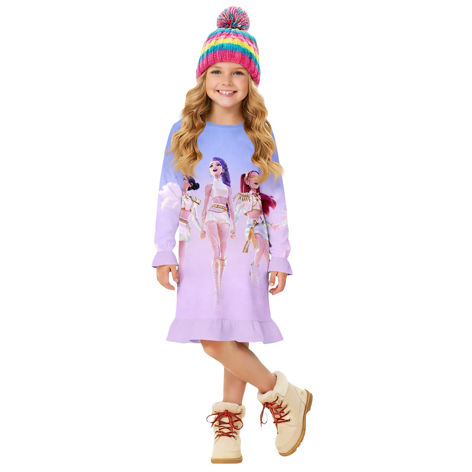 Children s Summer Round Neck Cartoon Print Dress 160 синий