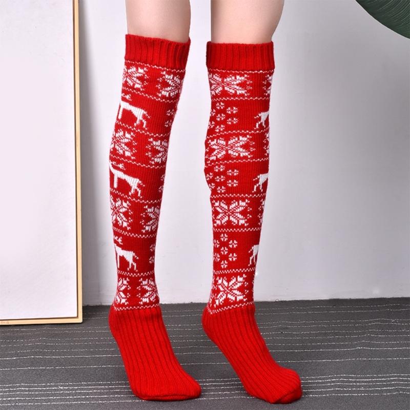 Christmas Festival Patterned Thigh High Socks Womens Winter Fashion Knitted Over Knee Long Stockings Leg Warmers Hosiery