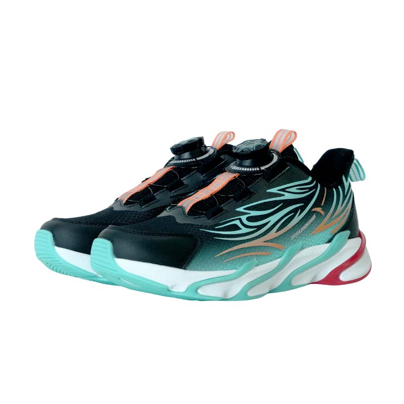 Anta Kids Synthetic Leather Fabric Running Series Fashion Comfortable Low-Top Running Shoes Kids Sneaker Black Fluorescent-Water-Green 312445511R-3