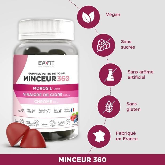 EAFIT Minceur 360 Gummies Perte de Poids - Morosil, Vinaigre de Cidre & Chrome - Goût Fruits Rouges - Vegan - 40 gummies