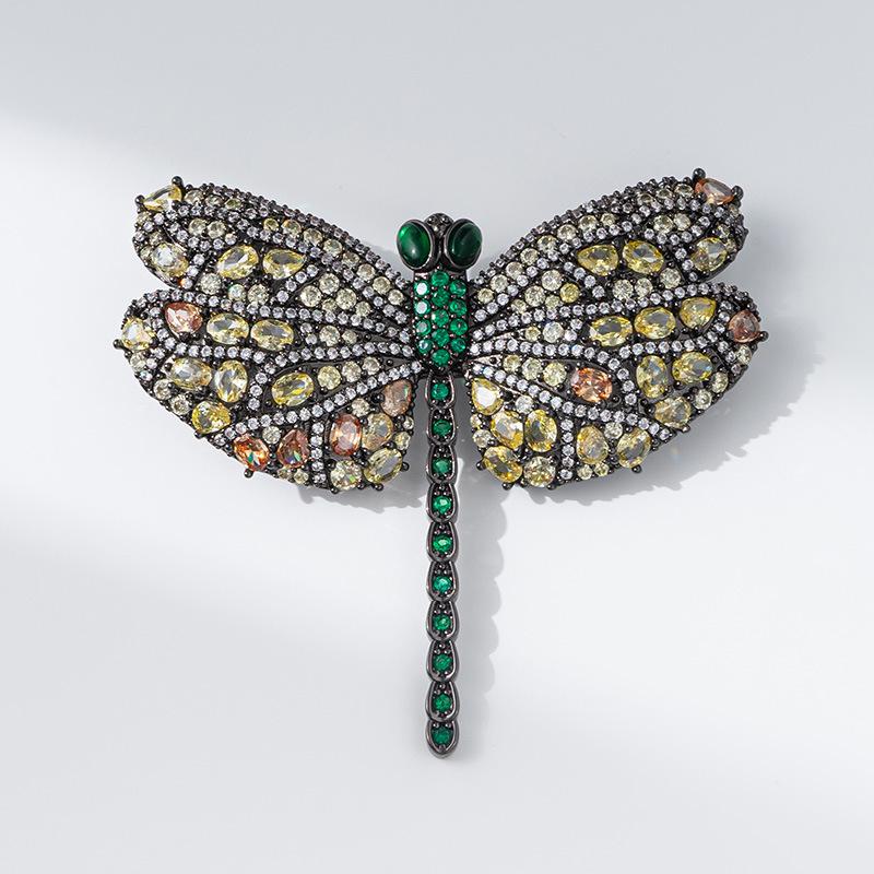 Bo Xin Yun Retro Hepburn Dragonfly Zircon Brooch: High-End Unisex Copper Corsage