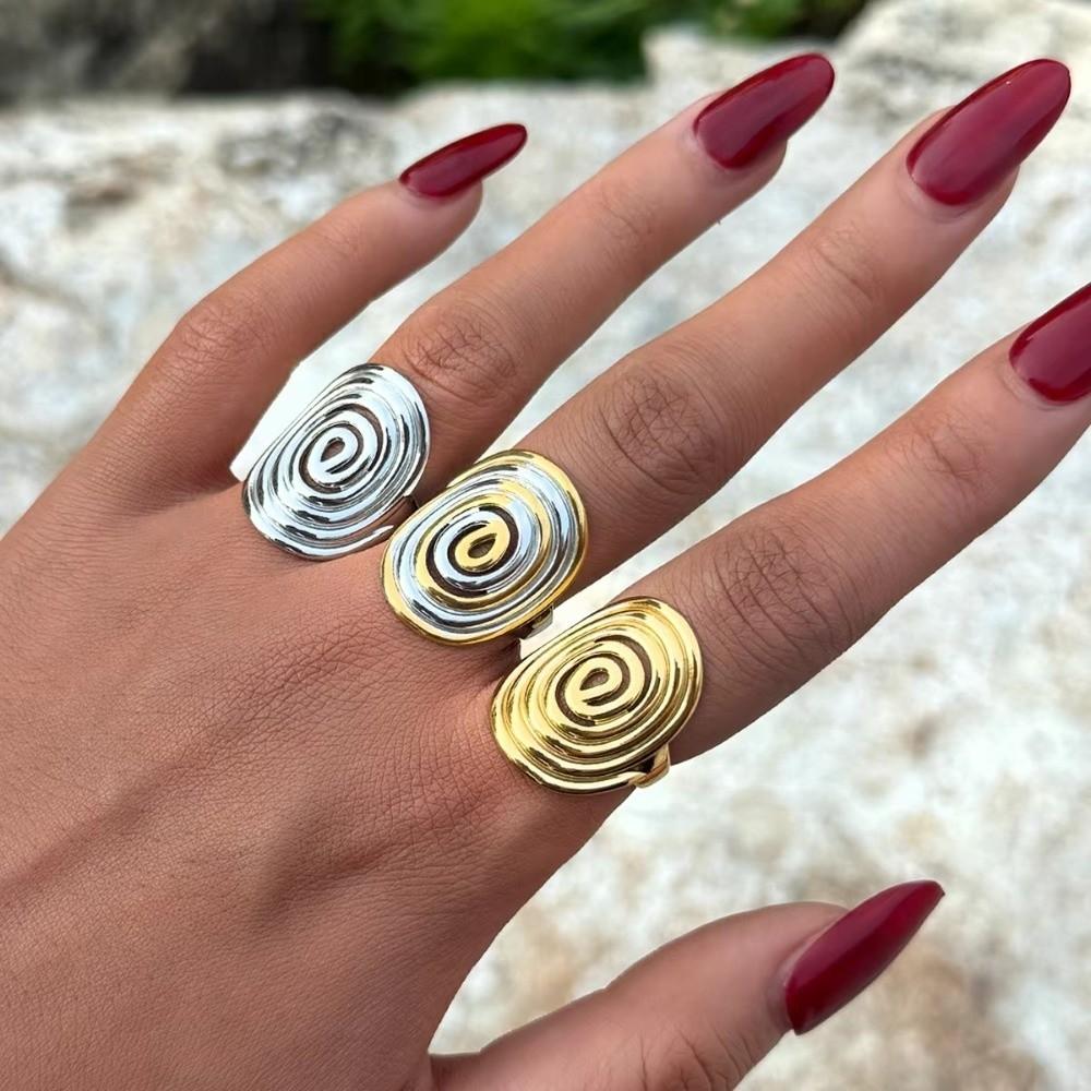 Geometric Wide Rings Irregular Closed Ring Fashion Hollow Layered Rings Women Jewelry