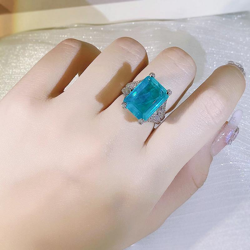 NEW Classic Women  sterling silver ring with paraiba gemstones female fine Jewelry Gift Wedding Engagement Accessories