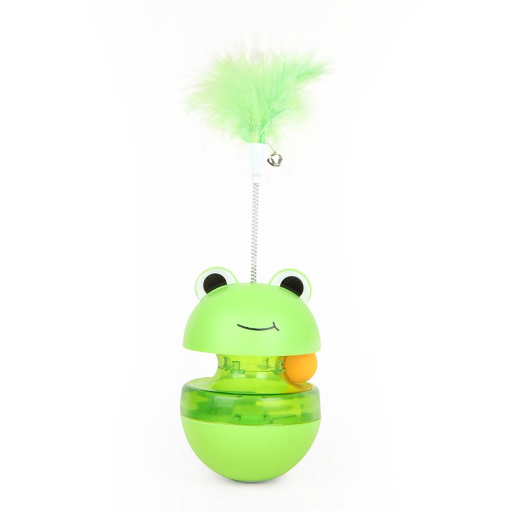 

Pet Frog Tumbler Treat-Dispensing Cat Toy + Spring Feather Teaser Stick, Interactive Cat Plaything to Keep Cats Entertained, зелёный