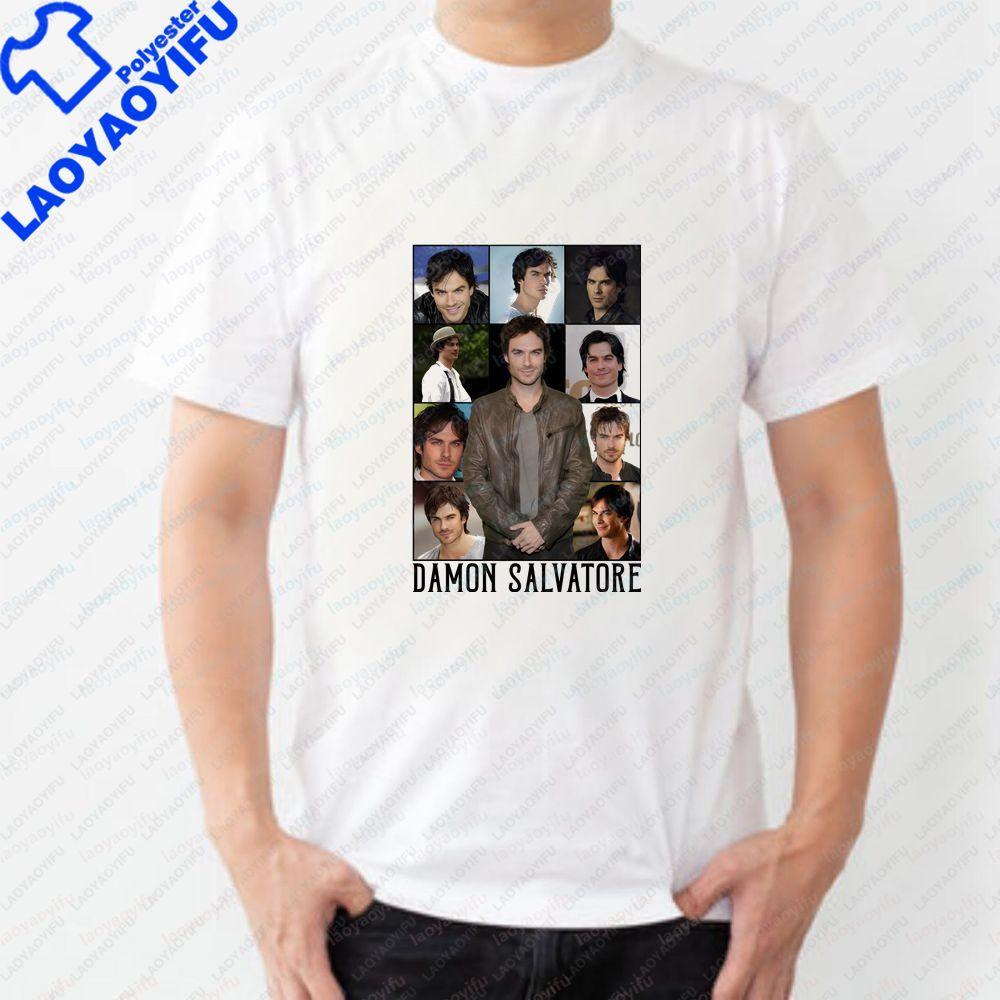 Damon Salvatore Retro Replica Style Unisex Streetwear ShortSleeved TShirt for Both Unisex and WoUnisex with Round Neck