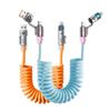 4 in 1 240W Spring Short Data Cable USB Type C Spring Telescopic Quick Charger Wire Spring USB Cable for iPhone 15 14 13 12