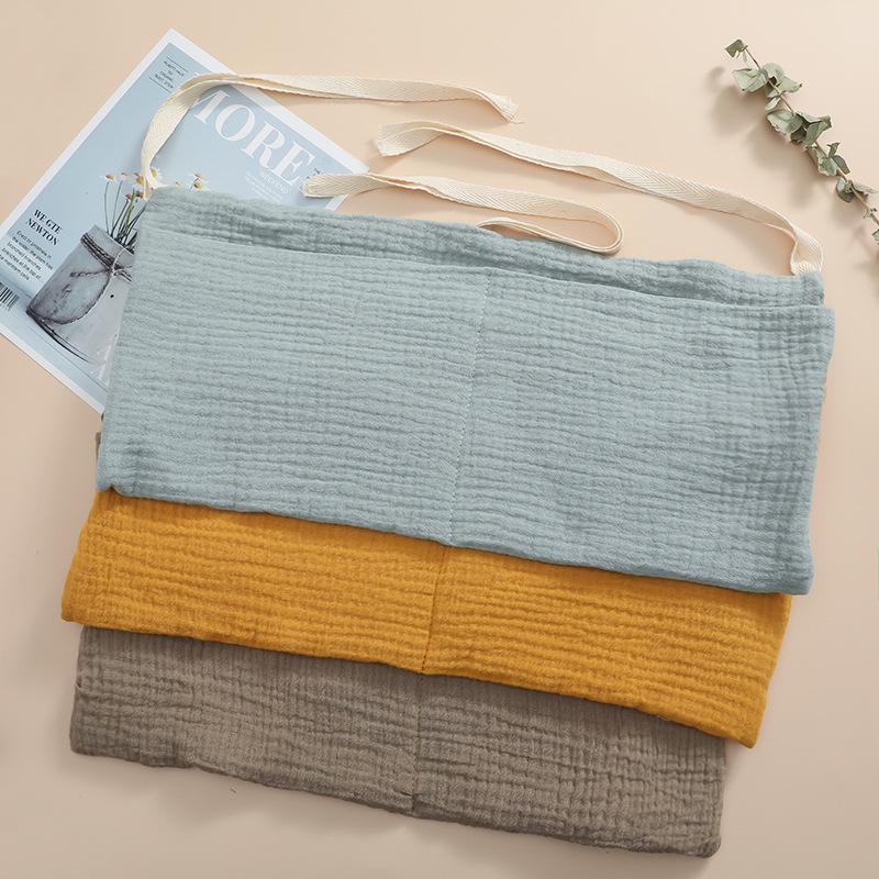 Double-Layer Pure Cotton Baby Stroller Storage Bag with Double Pockets and Printed Bottle Holder