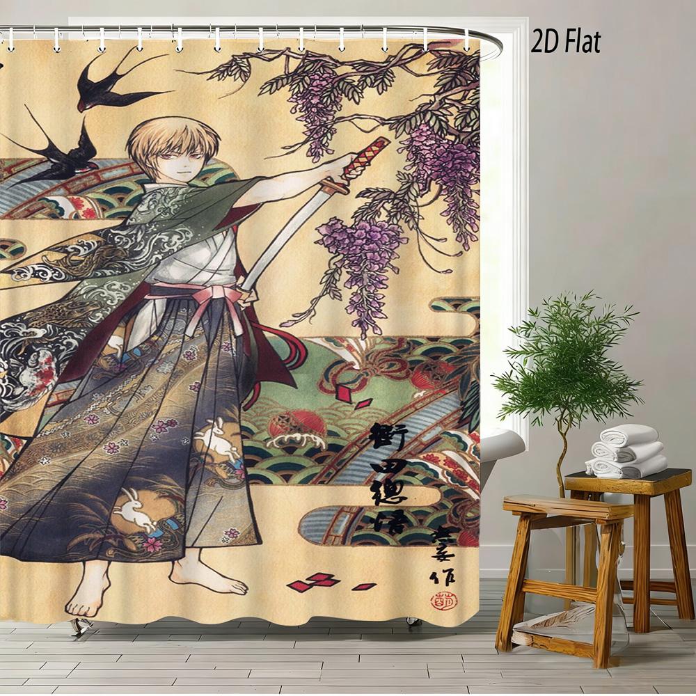 One Piece Luffy, Ace & Sabo Brothers Bond Fiery Scene 2D Print Waterproof Shower Curtain, Intense Flaming Background With Epic B