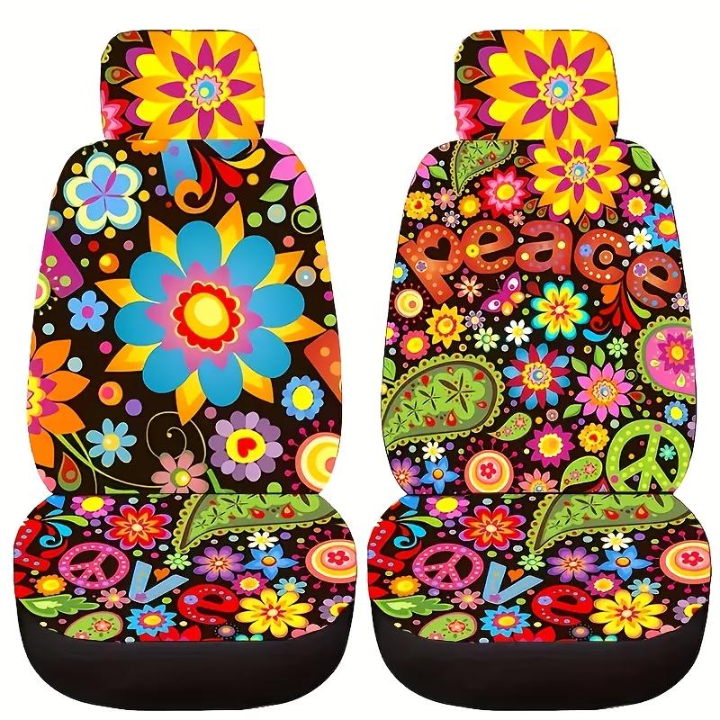Uniwersalne Pokrowce na Fotele Samochodowe - Pogrubione Pełne Pokrycie z Żywym Wzorem Pokoju, Kwiatów i Motyli, Można Prać w Pralce