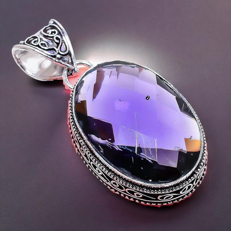 Amethyst Gemstone Handmade 925 Sterling Silver Jewelry Pendant 2.17" AH-771