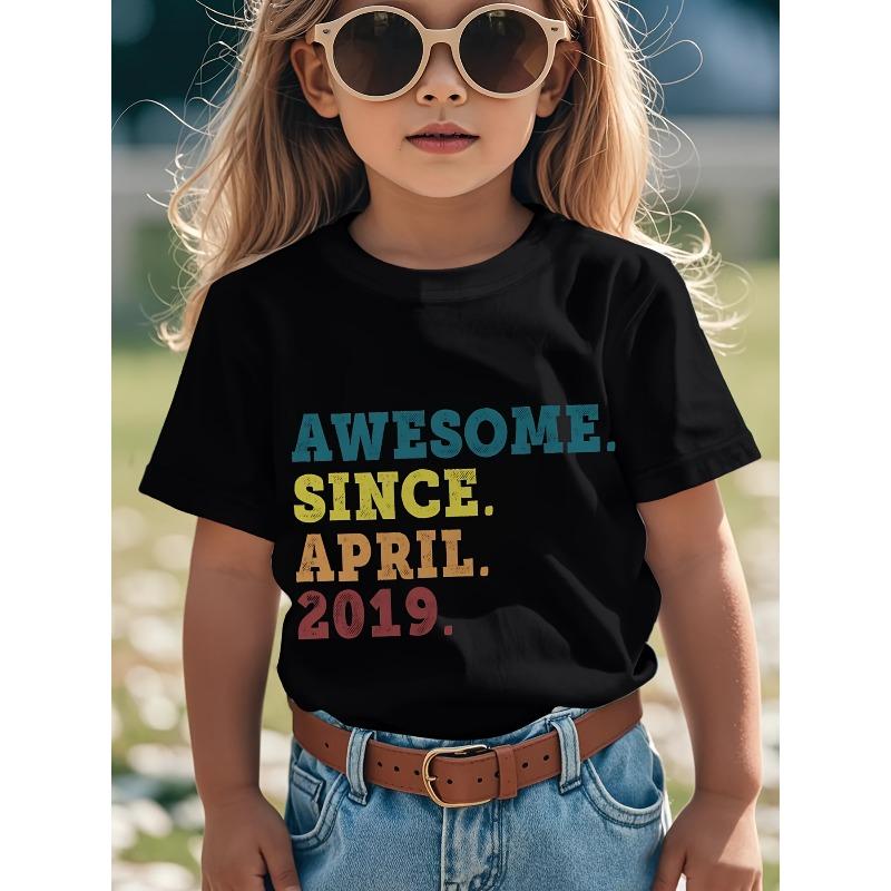 European sizes Kids' Birthday T-Shirt - Boys & Girls White Short Sleeve Top with Birth Year Print, Birthday Party Outfit & Casual Attir
