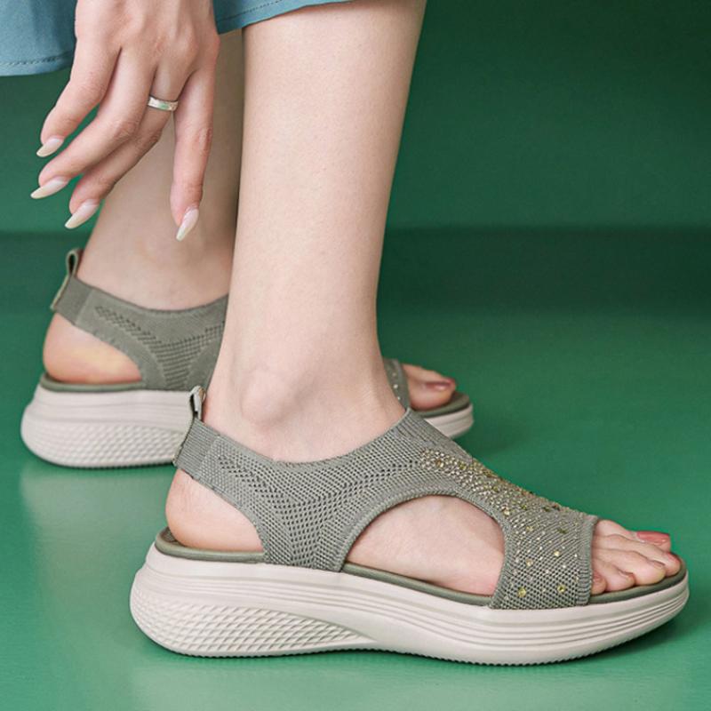 New 2025md Lightweight Sandals Casual Sports Comfortable Thick Sole Rhinestone Stitching Large Size Women's Shoes Mother's Shoes
