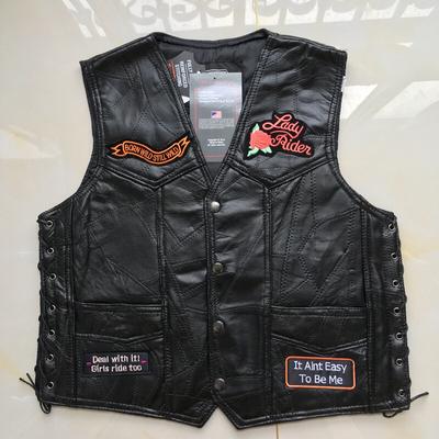 Motocyklová vesta American Harley+Bike Splice Vesta z ovčí kůže+Pánské a dámské kožené plátno+9 vyšívacích odznaků