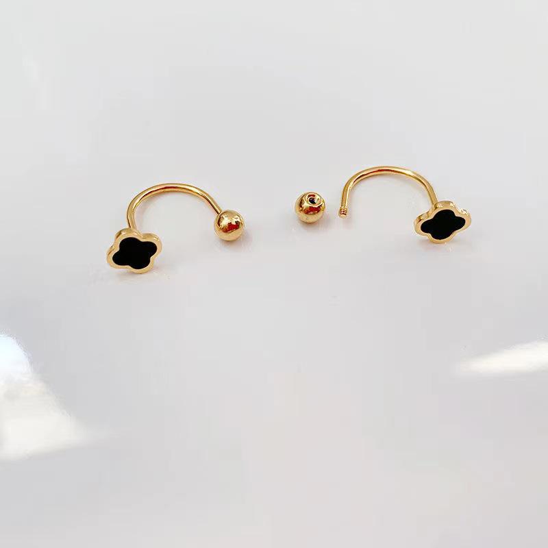 Compact U-shaped Titanium Ear Cuff: Stylish Four-Leaf Clover Screw-On Earrings with Anti-Loss Design