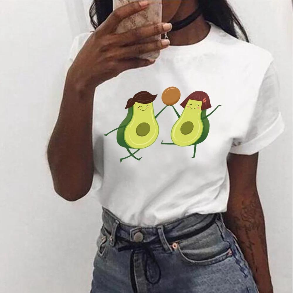 Cute Avocado Printed T-Shirt Short Sleeve Neck Fashion Casual Sport Aesthetic Gothic Clothes Summer Graphic Women'S T Shirt Gift
