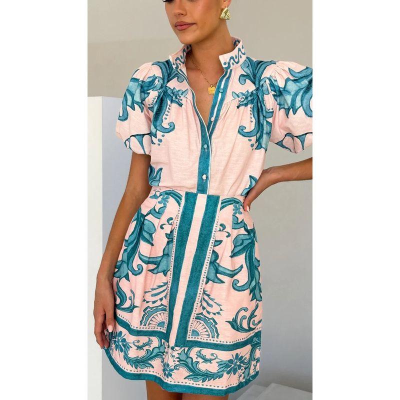 

Fashion New Arrival Casual Fashion Puff Sleeve Skirt Outfit Green S