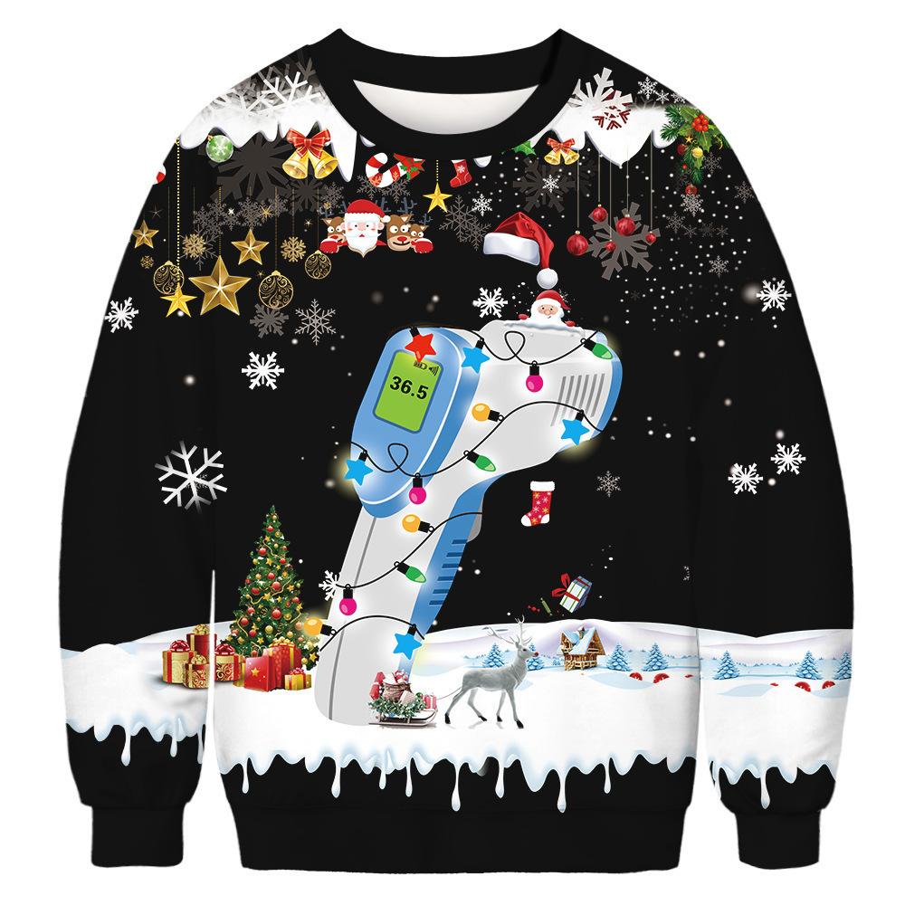 Herbst Winter Modisch Bequem Locker Kreativ Weihnachtskollektion Herren 3D-Druck Pullover Rundhals Langarm Pullover