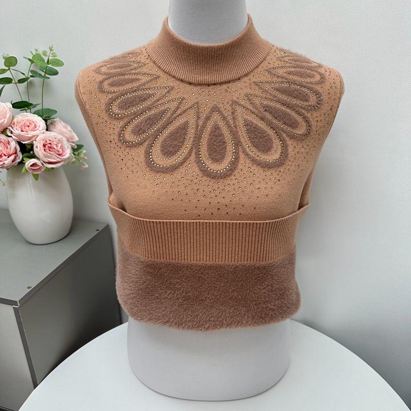 

Женский свитер с флисовой подкладкойТолстый Свободный С полувысоким воротником Свитер Со стразами Пуловер Вязаный топ 3XL оранжевый